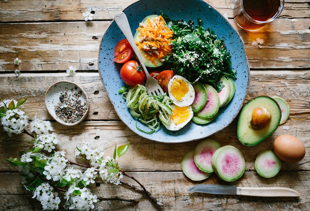 A colorful, balanced meal with vegetables and whole foods